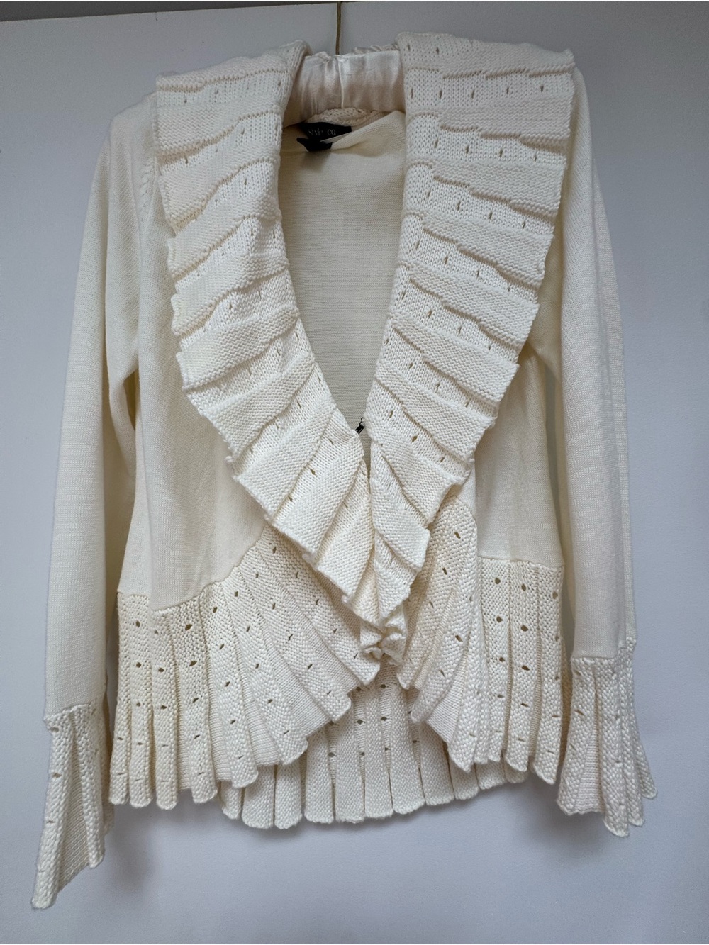 Cream Ruffled Open-Front Women’s Sweater Cardigan